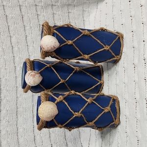 Handmade Nautical Netted Sea Shell Accented Glass Set of 3 Table Decor